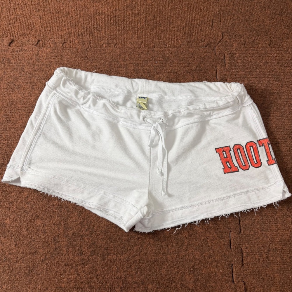 Kavio Hooters Ft Myers Beach FL White Lounge Shorts Women Large Drawstring stain